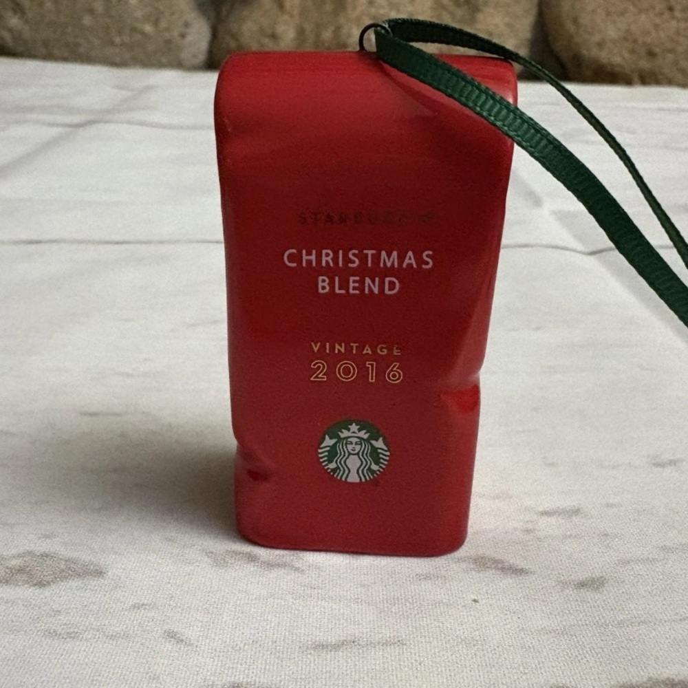 2016 Starbucks Holiday Christmas Blend Red Coffee Bag Ceramic Tree Ornament